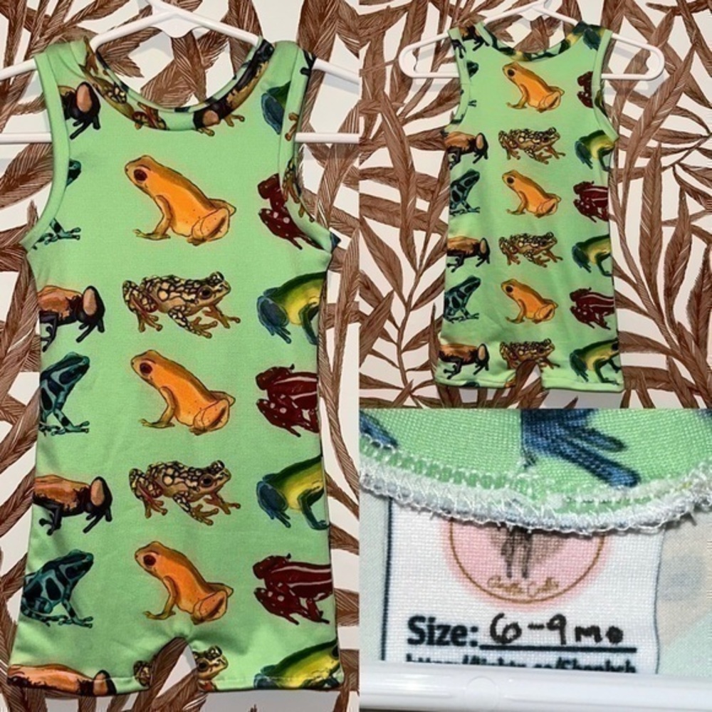 Frogs Ollie Romper 6-9mo handmade new